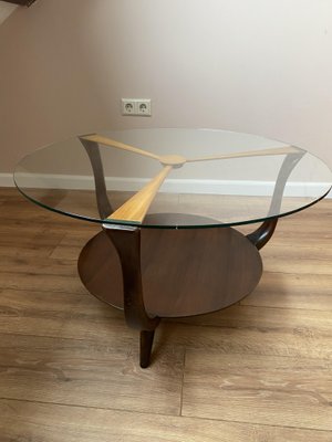 Mid-Century Italian Round Ik Wood and Glass Coffee Table, 1950s-DE-698693