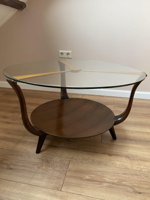 Mid-Century Italian Round Ik Wood and Glass Coffee Table, 1950s-DE-698693