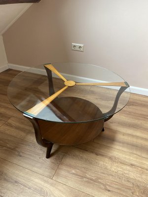 Mid-Century Italian Round Ik Wood and Glass Coffee Table, 1950s-DE-698693