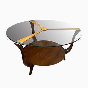 Mid-Century Italian Round Ik Wood and Glass Coffee Table, 1950s-DE-698693