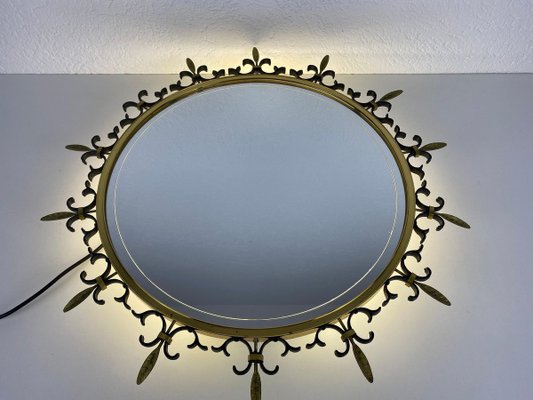 Mid-Century Italian Round Illuminated Brass Wall Mirror, Italy, 1960s-PUK-839034