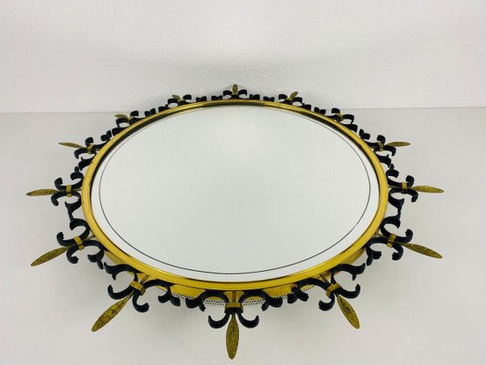 Mid-Century Italian Round Illuminated Brass Wall Mirror, Italy, 1960s-PUK-839034