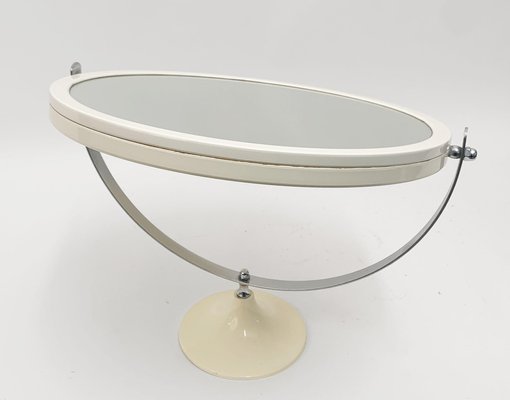 Mid-Century Italian Round Metal and White Plastic Table Mirror, Italy, 1980s-JDR-1126100