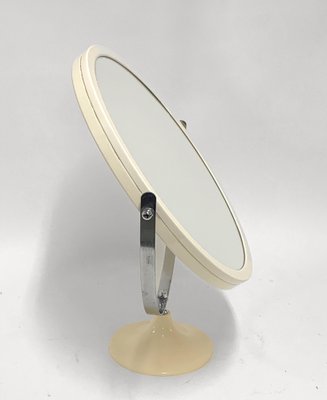 Mid-Century Italian Round Metal and White Plastic Table Mirror, Italy, 1980s-JDR-1126100