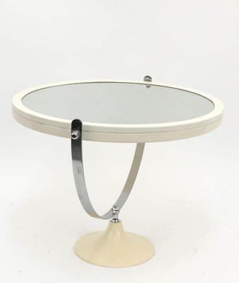 Mid-Century Italian Round Metal and White Plastic Table Mirror, Italy, 1980s-JDR-1126100