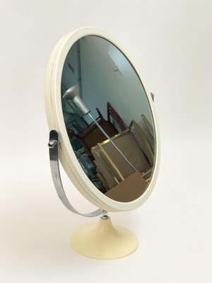 Mid-Century Italian Round Metal and White Plastic Table Mirror, Italy, 1980s-JDR-1126100