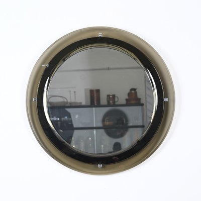 Mid-Century Italian Round Mirror with Beveled Smoked Glass attributed to Sena Cristal, 1970s-JDR-1736588