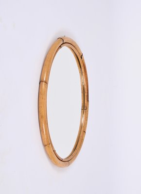 Mid-Century Italian Round Mirror with Double Bamboo and Cane Frame, 1970s-JDR-1343289