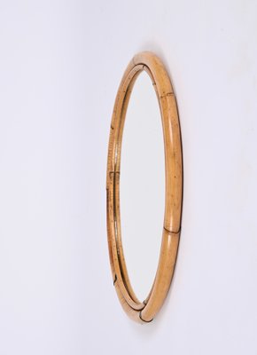 Mid-Century Italian Round Mirror with Double Bamboo and Cane Frame, 1970s-JDR-1343289