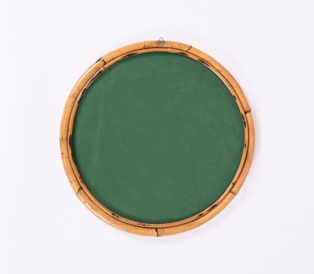 Mid-Century Italian Round Mirror with Double Bamboo and Cane Frame, 1970s-JDR-1343289