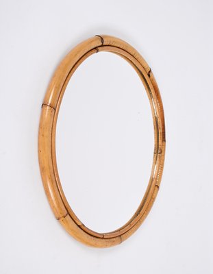 Mid-Century Italian Round Mirror with Double Bamboo and Cane Frame, 1970s-JDR-1343289