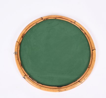 Mid-Century Italian Round Mirror with Double Bamboo and Cane Frame, 1970s-JDR-1343289