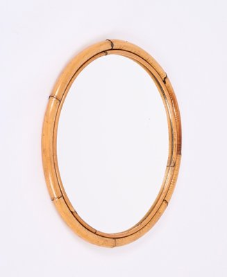 Mid-Century Italian Round Mirror with Double Bamboo and Cane Frame, 1970s-JDR-1343289