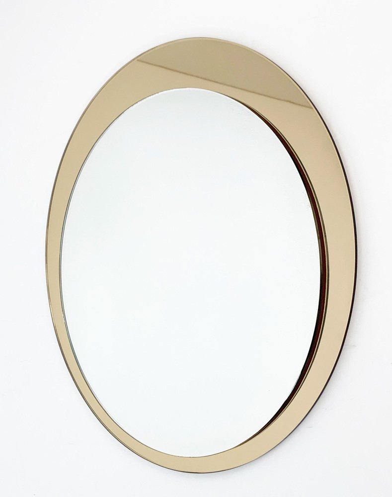 Mid-Century Italian Round Mirror with Double Brassed Gold Frame by Galimberti Lino, 1975