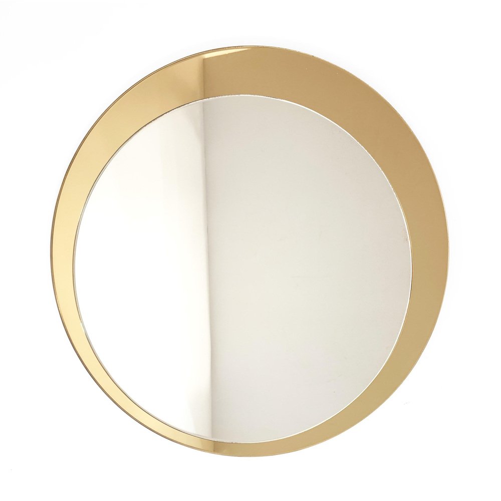 Mid-Century Italian Round Mirror with Double Brassed Gold Frame by Galimberti Lino, 1975