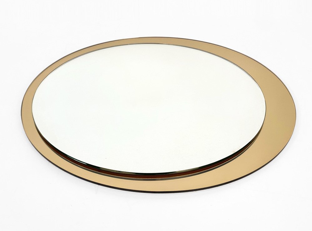 Mid-Century Italian Round Mirror with Double Brassed Gold Frame by Galimberti Lino, 1975