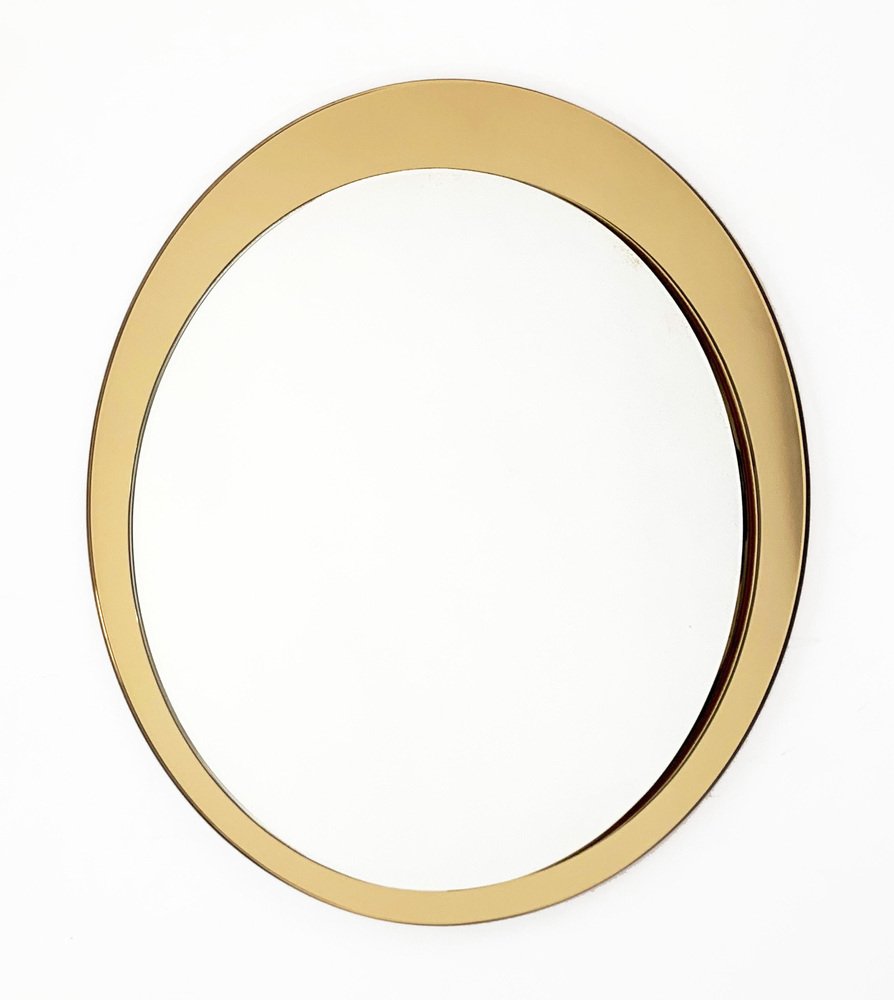 Mid-Century Italian Round Mirror with Double Brassed Gold Frame by Galimberti Lino, 1975