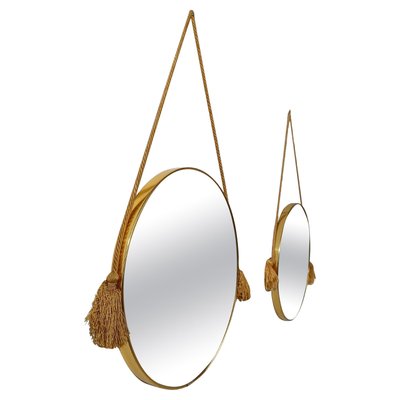 Mid-Century Italian Round Mirrors in Gilt-Metal with Tassels, 1950s, Set of 2-UIW-2026711