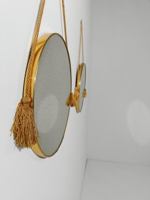 Mid-Century Italian Round Mirrors in Gilt-Metal with Tassels, 1950s, Set of 2-UIW-2026711