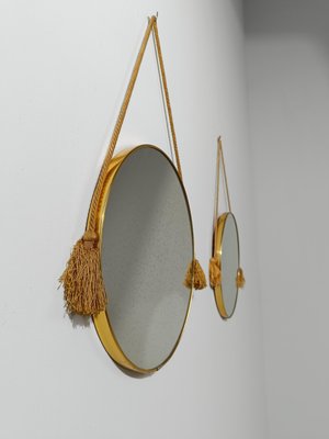 Mid-Century Italian Round Mirrors in Gilt-Metal with Tassels, 1950s, Set of 2-UIW-2026711