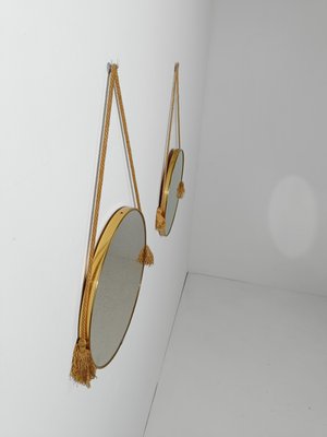 Mid-Century Italian Round Mirrors in Gilt-Metal with Tassels, 1950s, Set of 2-UIW-2026711