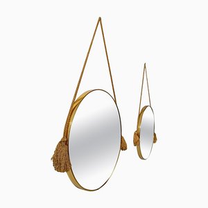 Mid-Century Italian Round Mirrors in Gilt-Metal with Tassels, 1950s, Set of 2-UIW-2026711