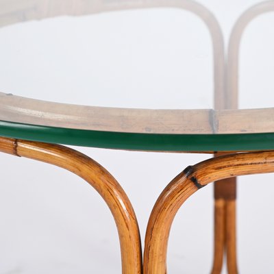 Mid-Century Italian Round Rattan & Bamboo Coffee Table with Glass Shelf, 1960s-JDR-1444445