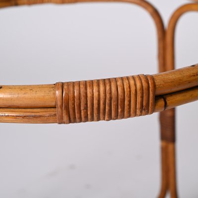 Mid-Century Italian Round Rattan & Bamboo Coffee Table with Glass Shelf, 1960s-JDR-1444445