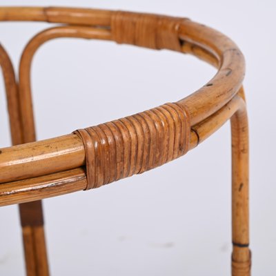 Mid-Century Italian Round Rattan & Bamboo Coffee Table with Glass Shelf, 1960s-JDR-1444445