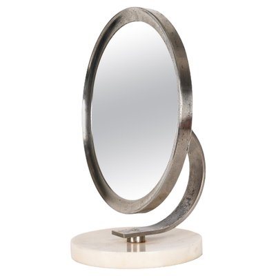 Mid-Century Italian Round White Carrara Marble and Steel Dressing Mirror, 1960s-JDR-1369952