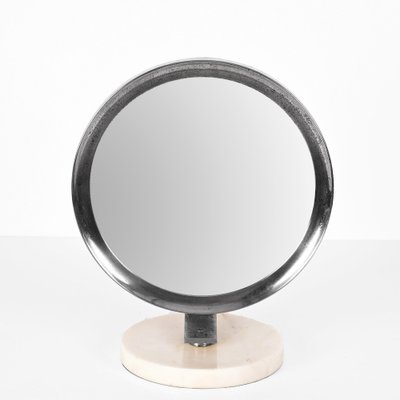 Mid-Century Italian Round White Carrara Marble and Steel Dressing Mirror, 1960s-JDR-1369952