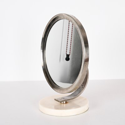 Mid-Century Italian Round White Carrara Marble and Steel Dressing Mirror, 1960s-JDR-1369952