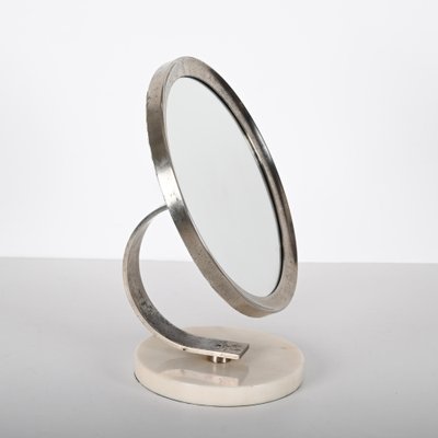 Mid-Century Italian Round White Carrara Marble and Steel Dressing Mirror, 1960s-JDR-1369952