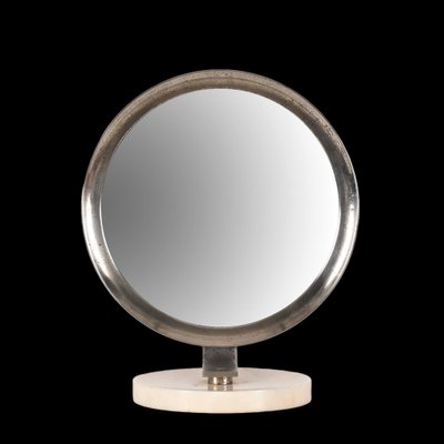 Mid-Century Italian Round White Carrara Marble and Steel Dressing Mirror, 1960s-JDR-1369952