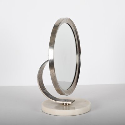 Mid-Century Italian Round White Carrara Marble and Steel Dressing Mirror, 1960s-JDR-1369952