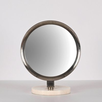 Mid-Century Italian Round White Carrara Marble and Steel Dressing Mirror, 1960s-JDR-1369952