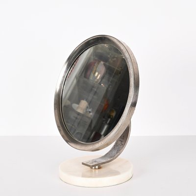 Mid-Century Italian Round White Carrara Marble and Steel Dressing Mirror, 1960s-JDR-1369952