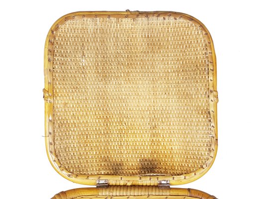 Mid-Century Italian Rush and Rattan Work Basket, 1950s-RD-1722465