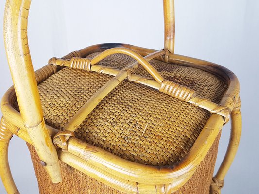 Mid-Century Italian Rush and Rattan Work Basket, 1950s-RD-1722465