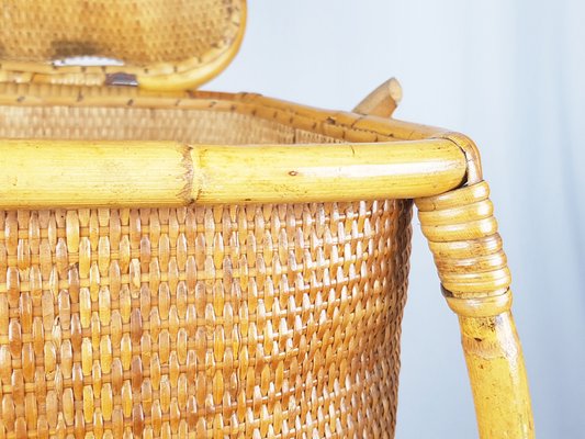 Mid-Century Italian Rush and Rattan Work Basket, 1950s-RD-1722465