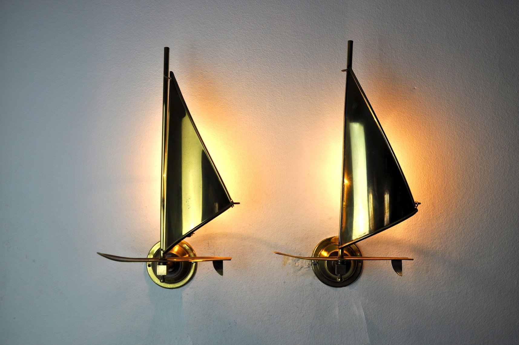 Mid-Century Italian Sailboat Sconces in Brass, 1950s, Set of 2