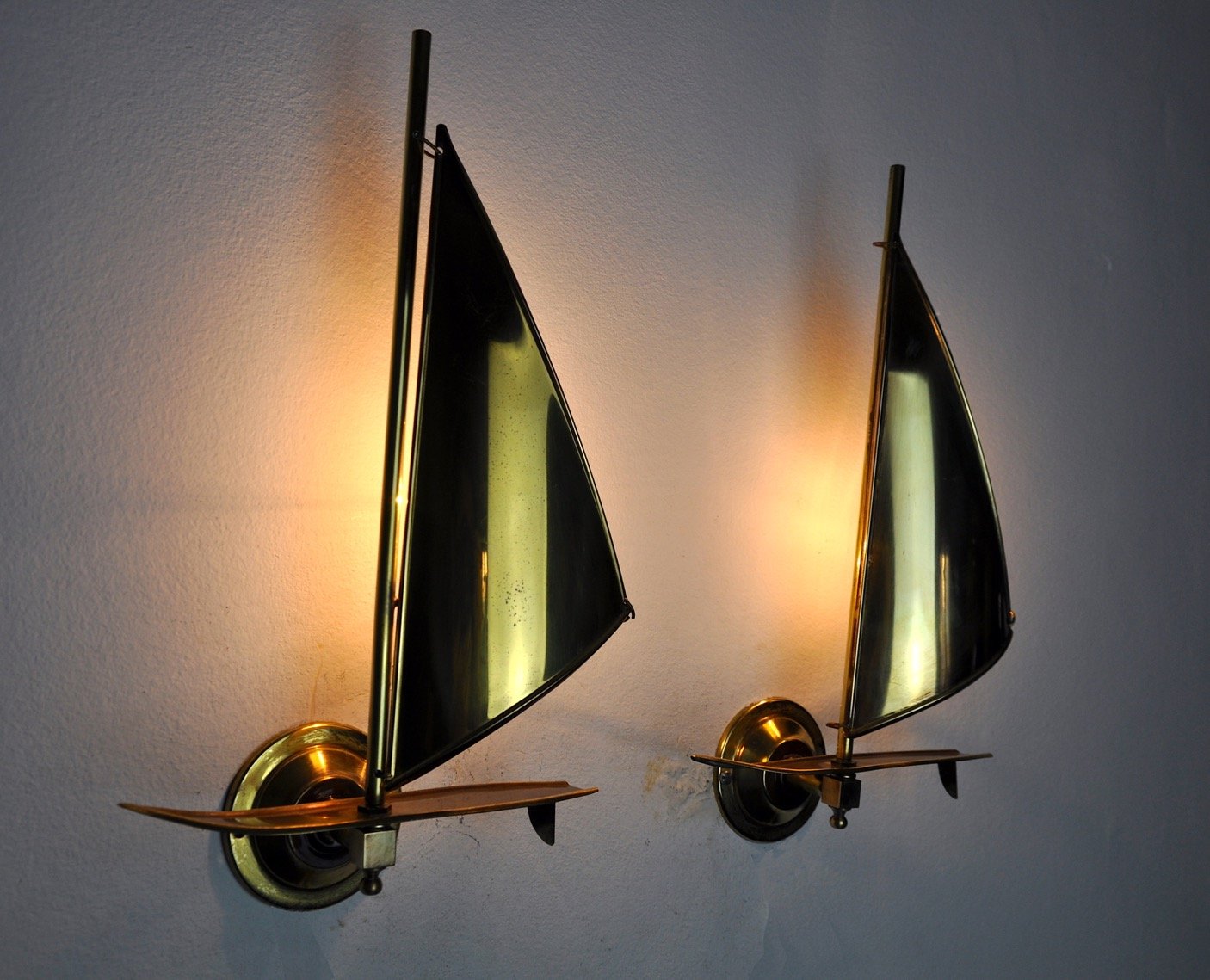 Mid-Century Italian Sailboat Sconces in Brass, 1950s, Set of 2