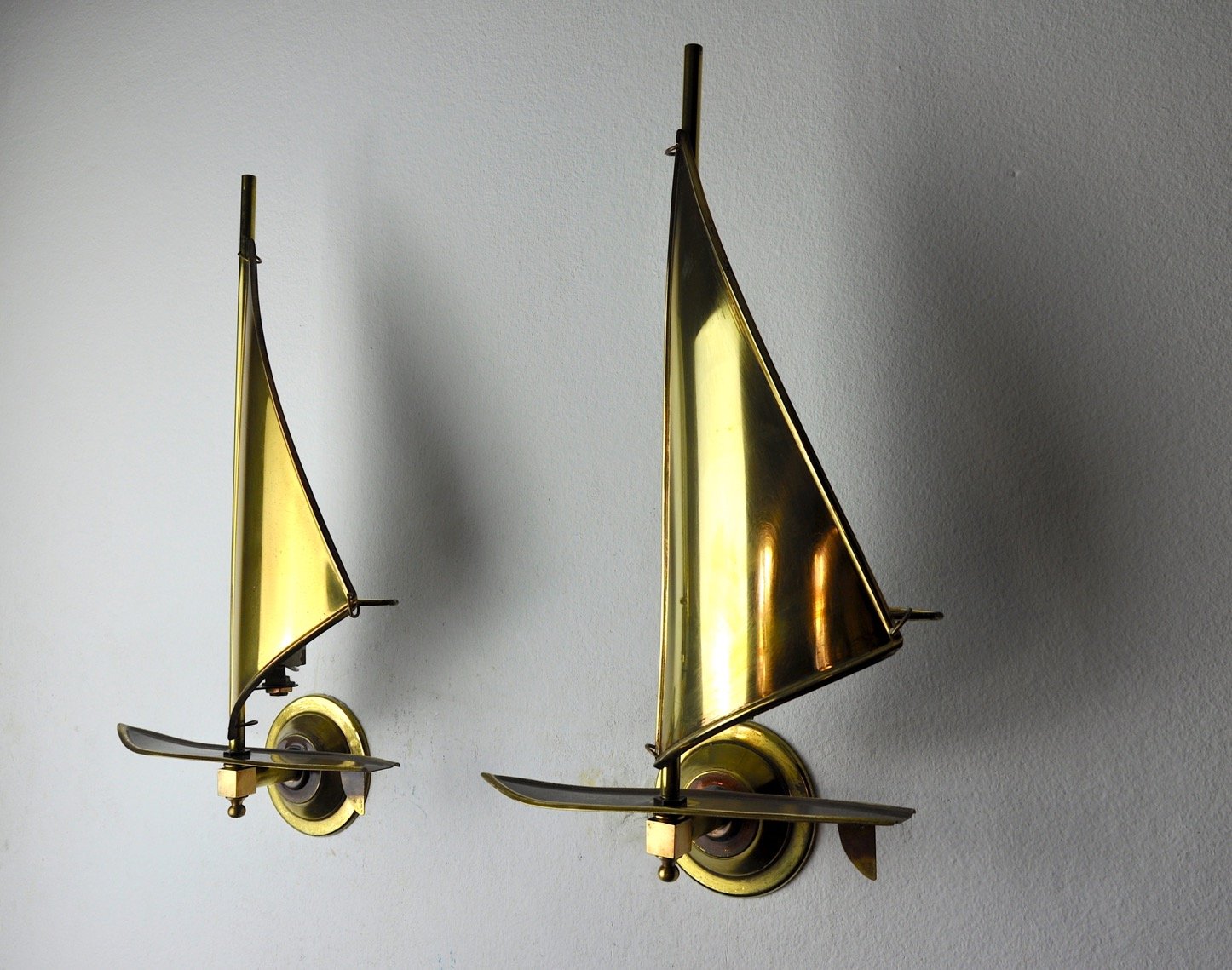 Mid-Century Italian Sailboat Sconces in Brass, 1950s, Set of 2