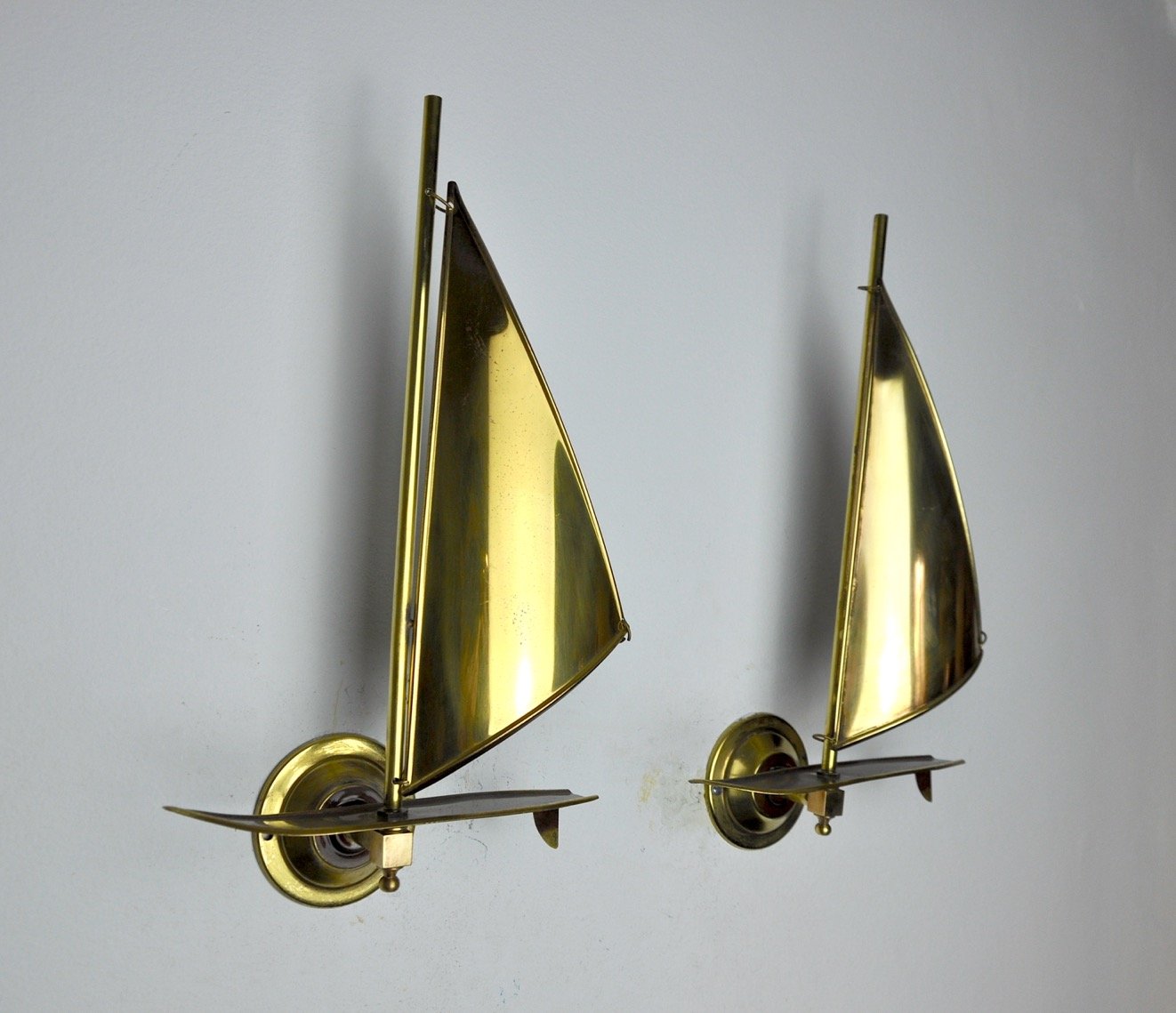 Mid-Century Italian Sailboat Sconces in Brass, 1950s, Set of 2