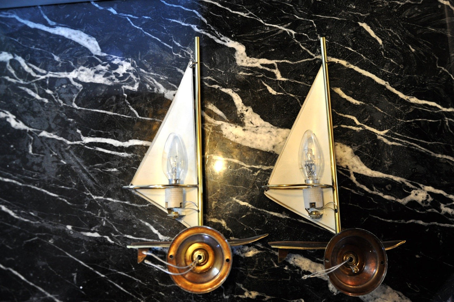 Mid-Century Italian Sailboat Sconces in Brass, 1950s, Set of 2