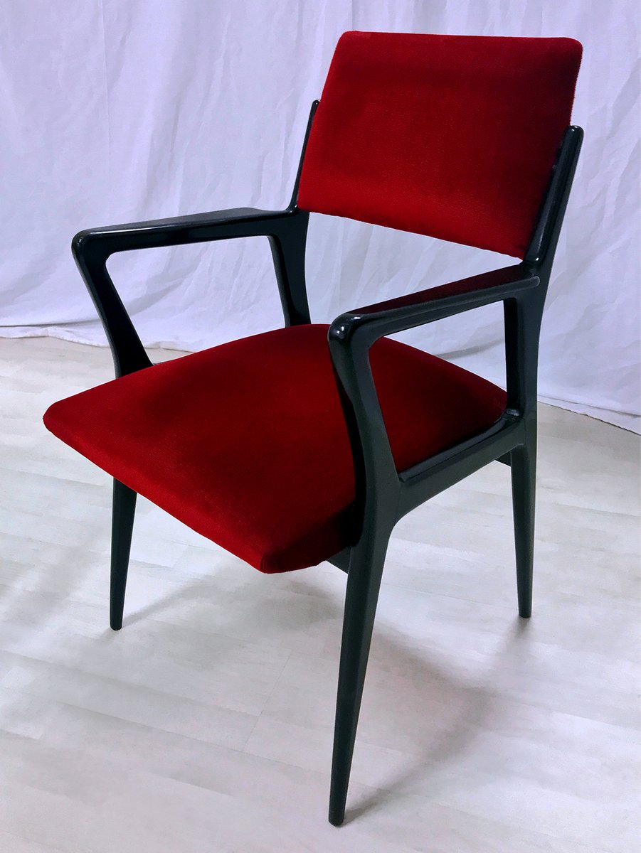 Mid-Century Italian Scarlet Red Velvet Armchairs, 1950s, Set of 2