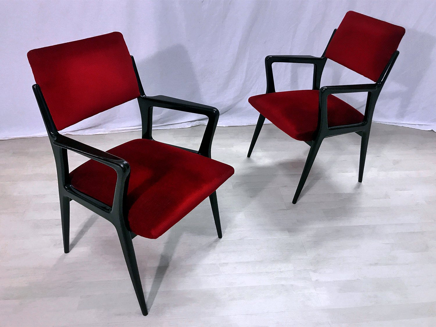 Mid-Century Italian Scarlet Red Velvet Armchairs, 1950s, Set of 2