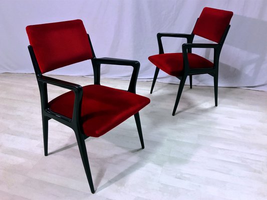 Mid-Century Italian Scarlet Red Velvet Armchairs, 1950s, Set of 2-MTX-1118653