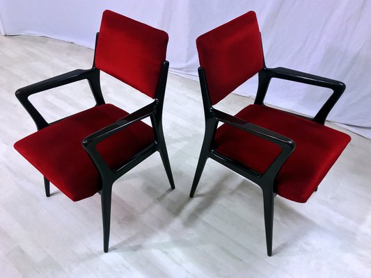 Mid-Century Italian Scarlet Red Velvet Armchairs, 1950s, Set of 2-MTX-1118653