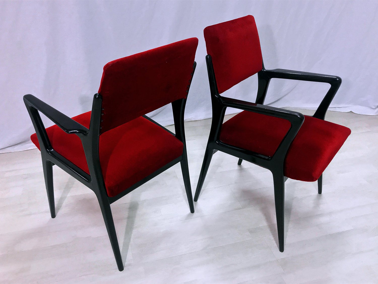 Mid-Century Italian Scarlet Red Velvet Armchairs, 1950s, Set of 2